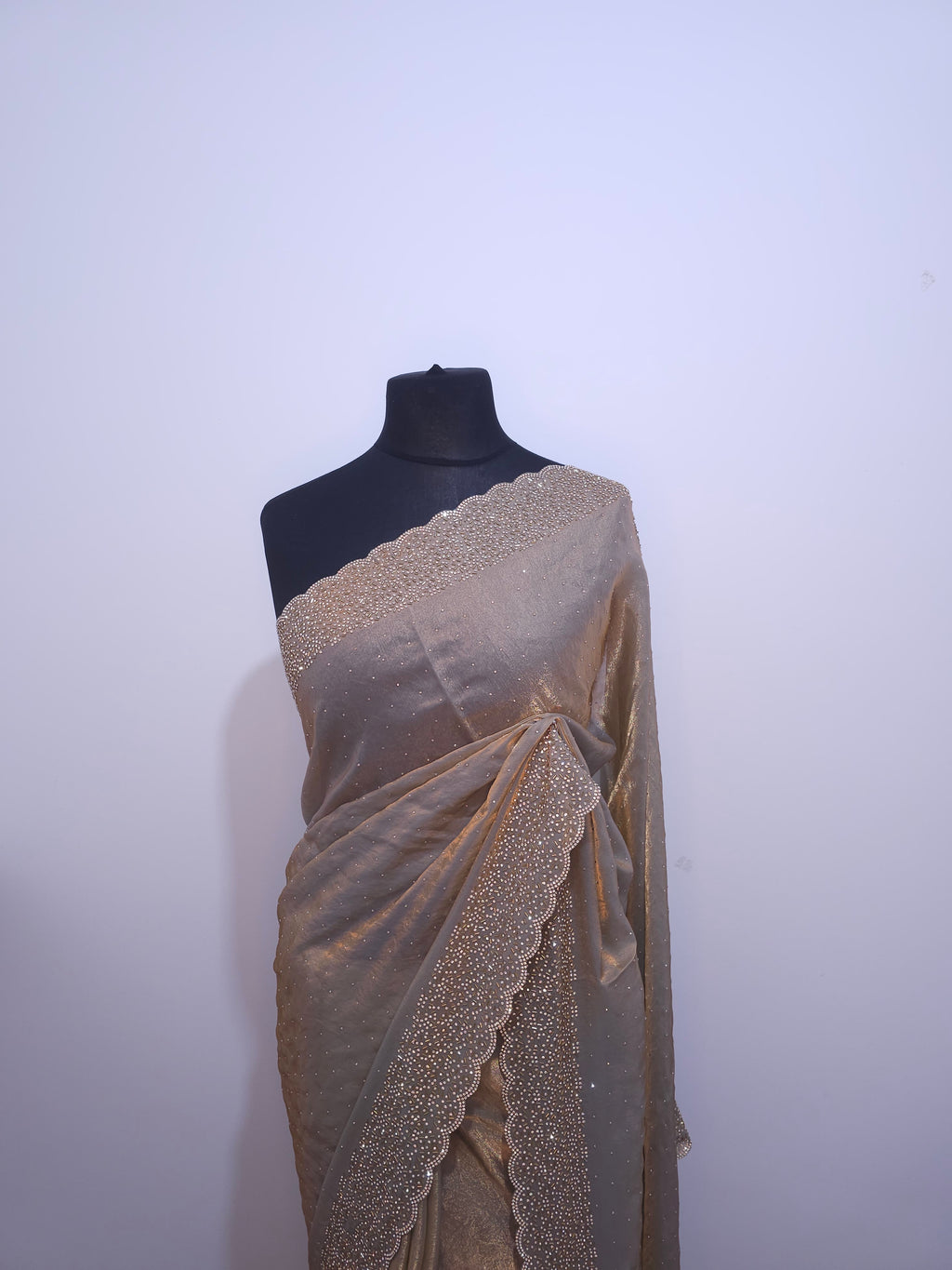 Rose Space Silk Saree – Stone Border & All-Over Sparkle