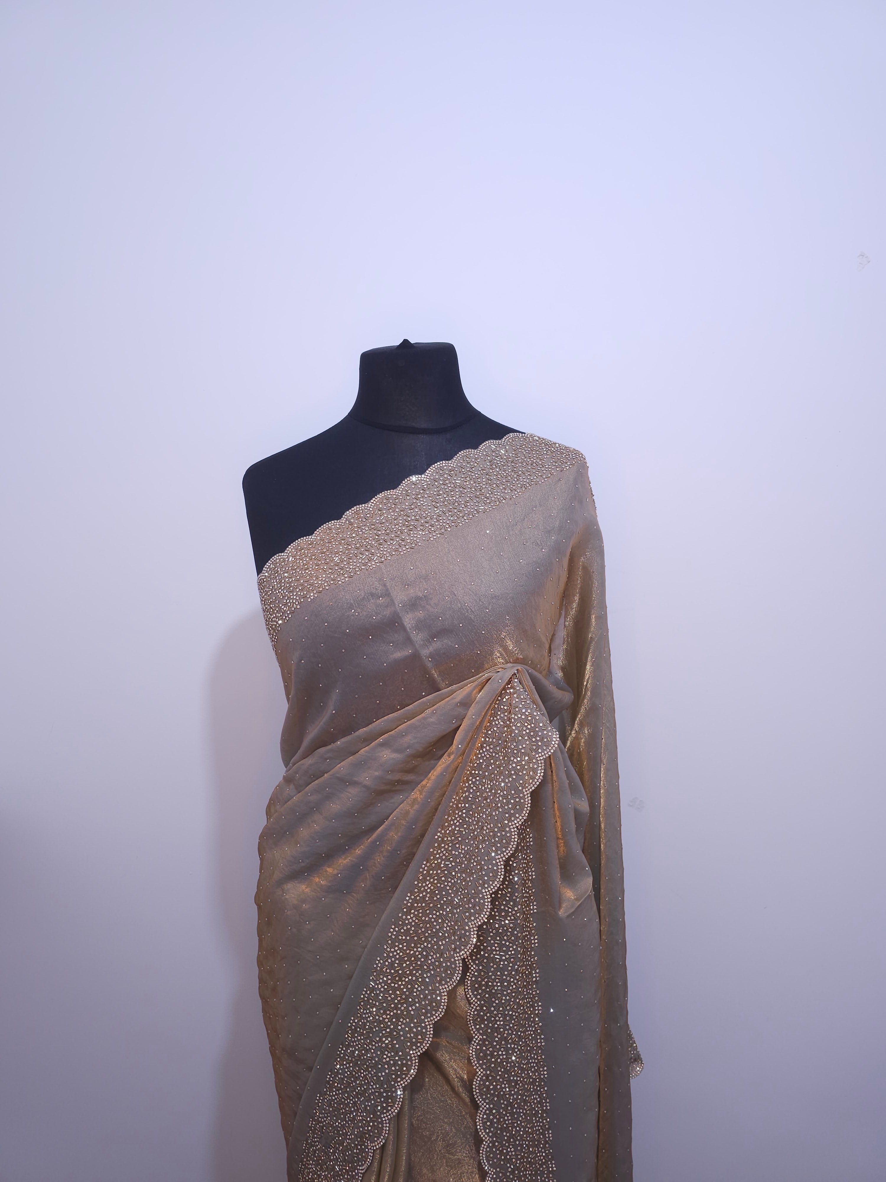 Rose Space Silk Saree – Stone Border & All-Over Sparkle