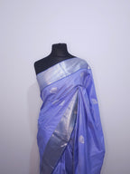 Lavender Blue Soft Silk Saree with Silver Border | Lightweight Festive Wear