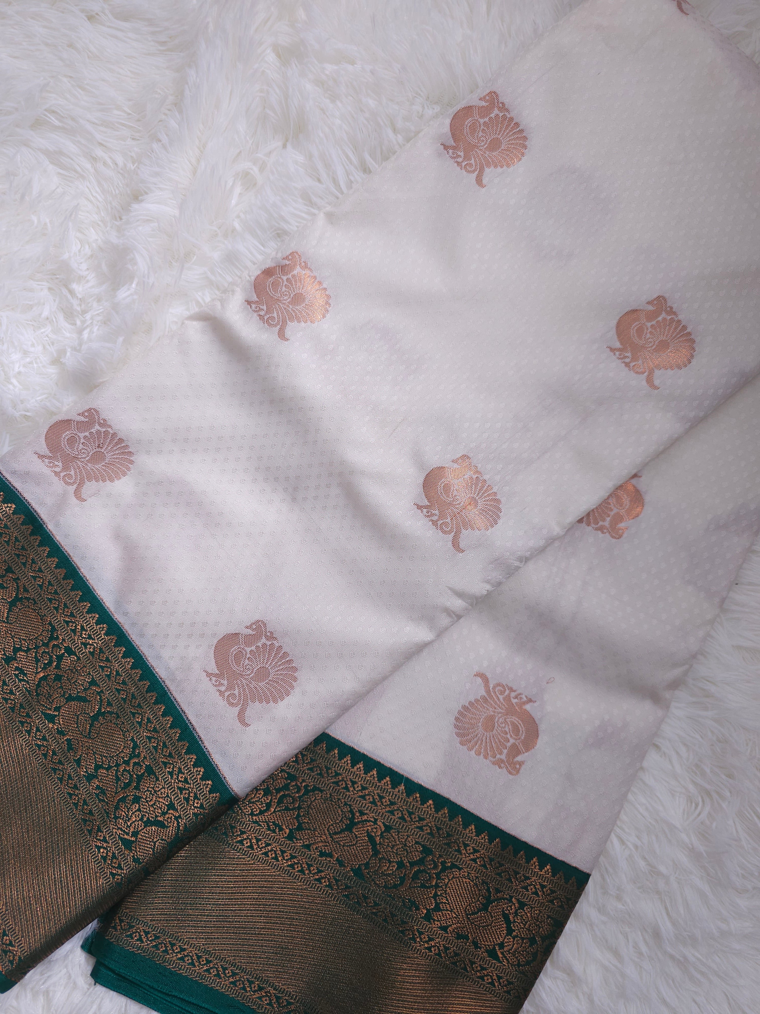 Ivory Peacock Soft Silk Saree