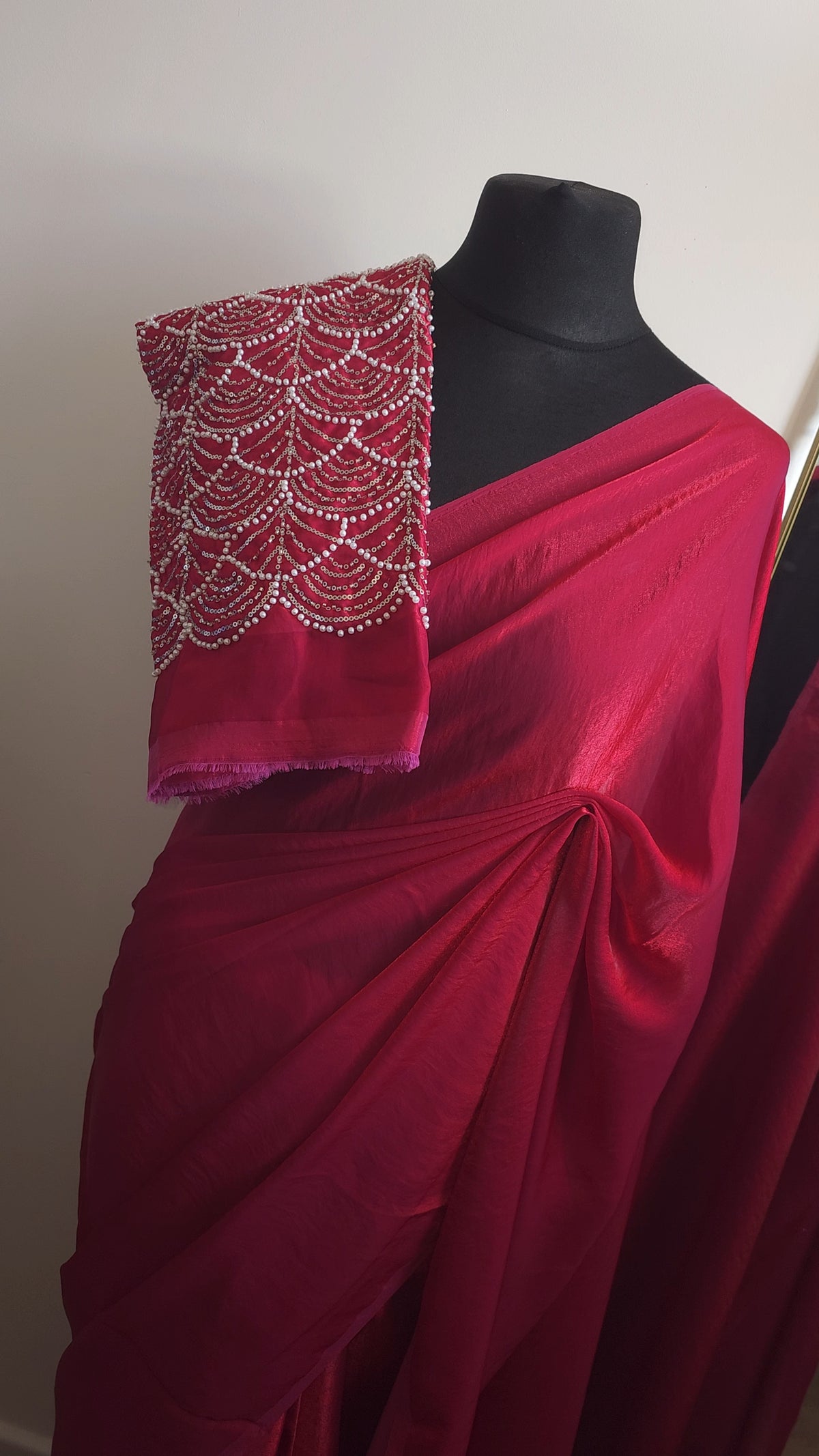 Ruby Romance Chinon Saree with Embellished Blouse