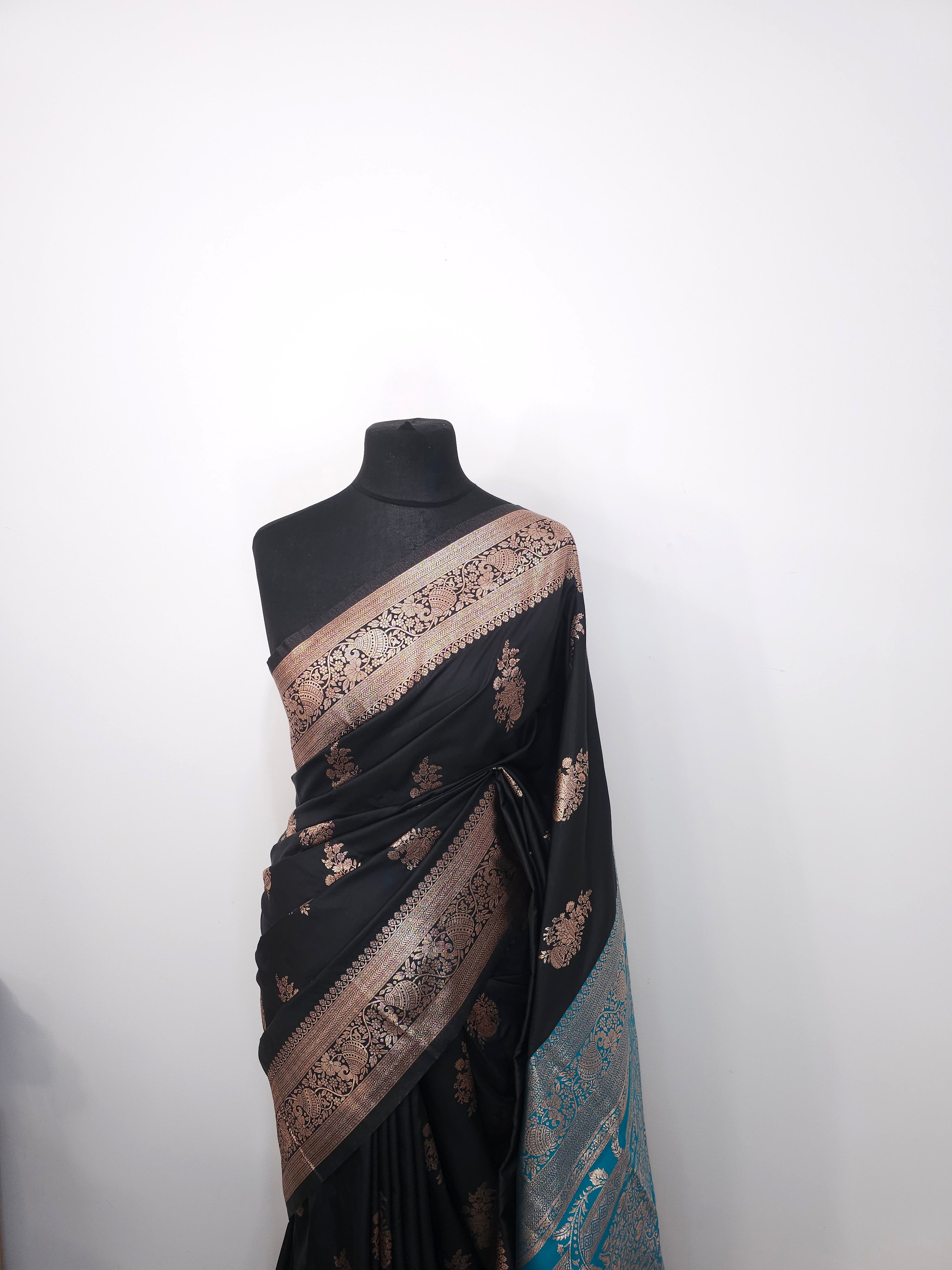 Black & Turquoise Banarasi Soft Silk