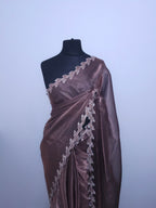 Rose Brown Chiffon Tissue Saree – Leaf Border