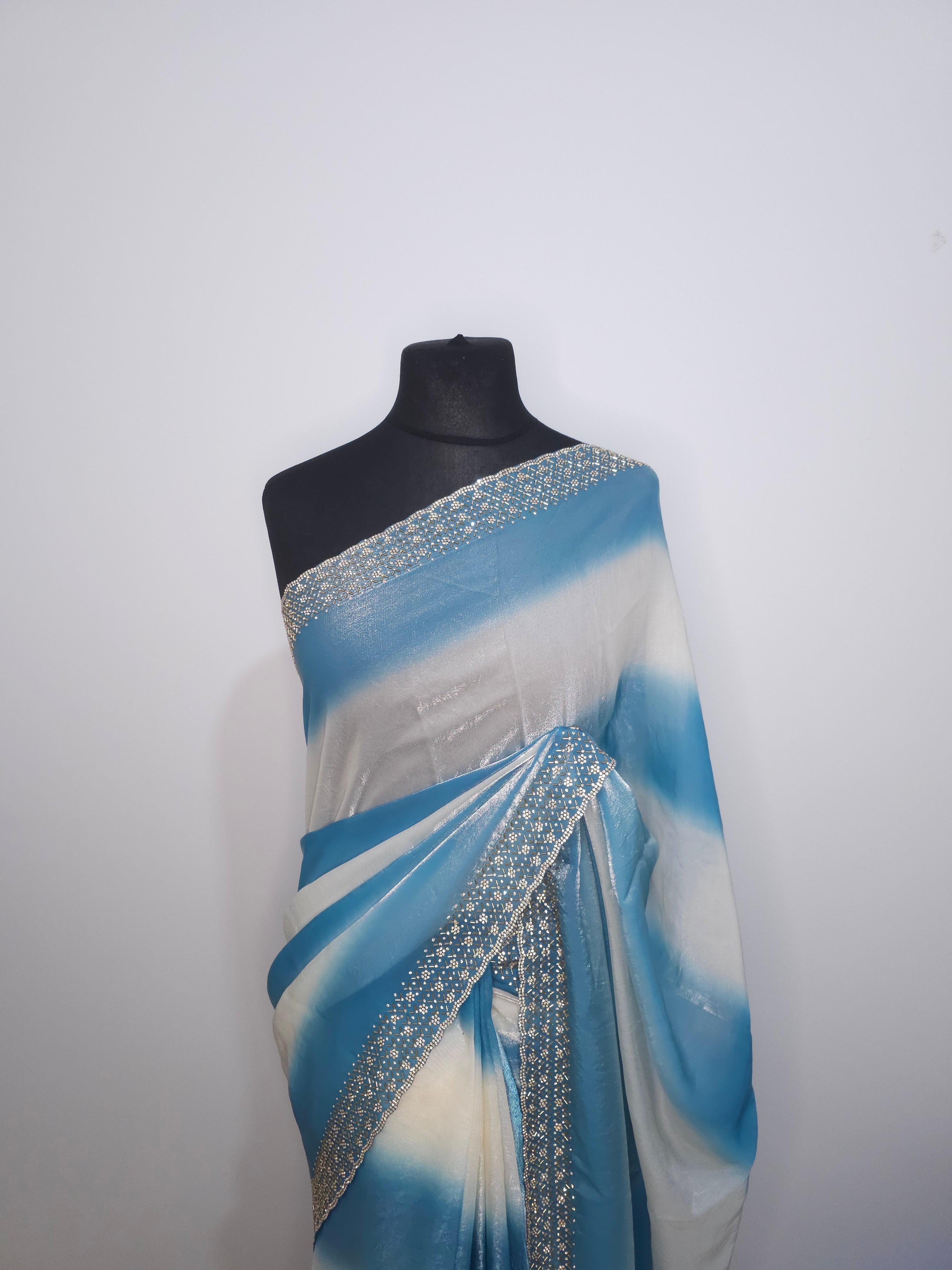 Ivory Rose Pink Stone Space Silk Saree