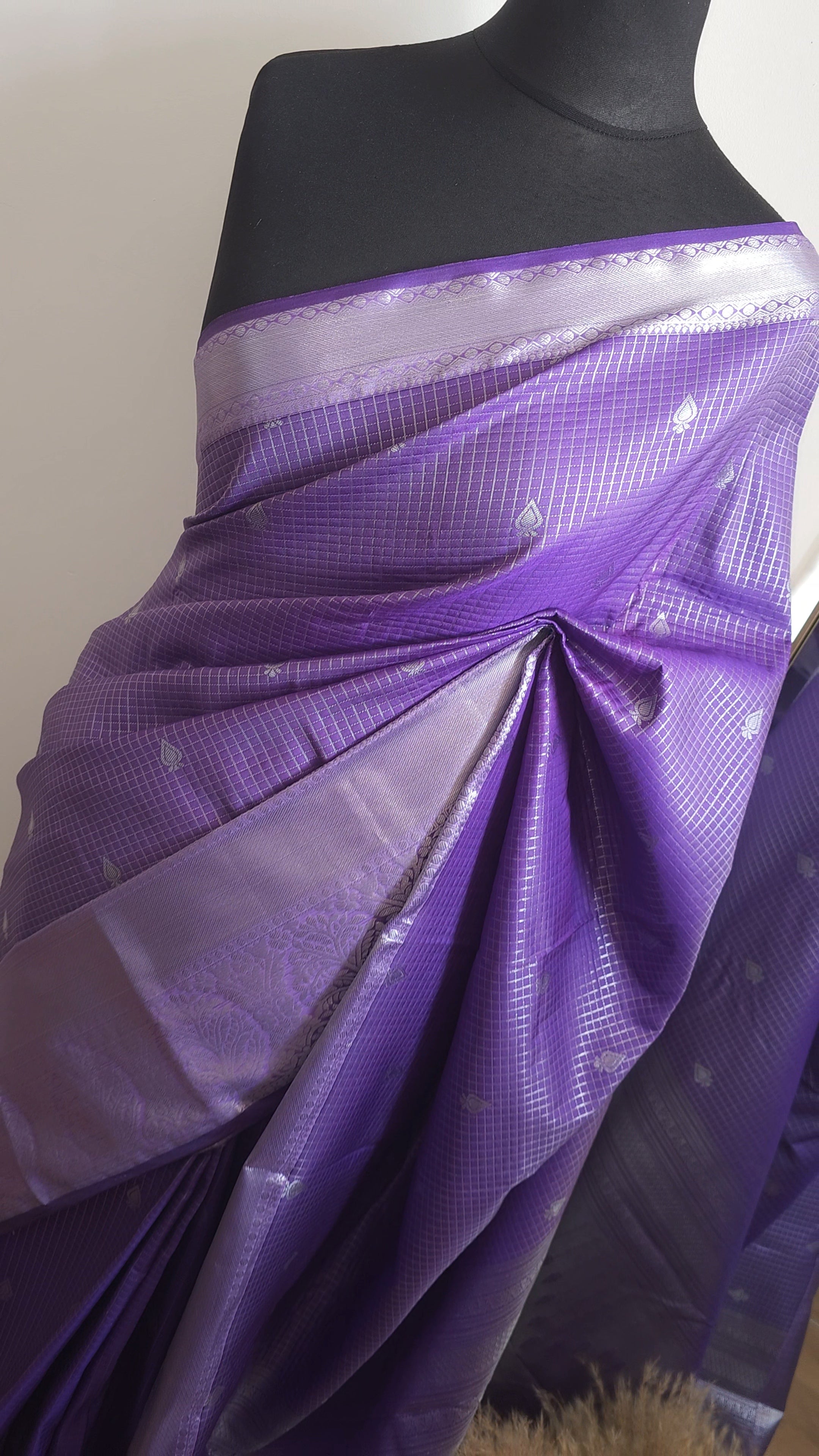 Lavender Checked Semi Silk