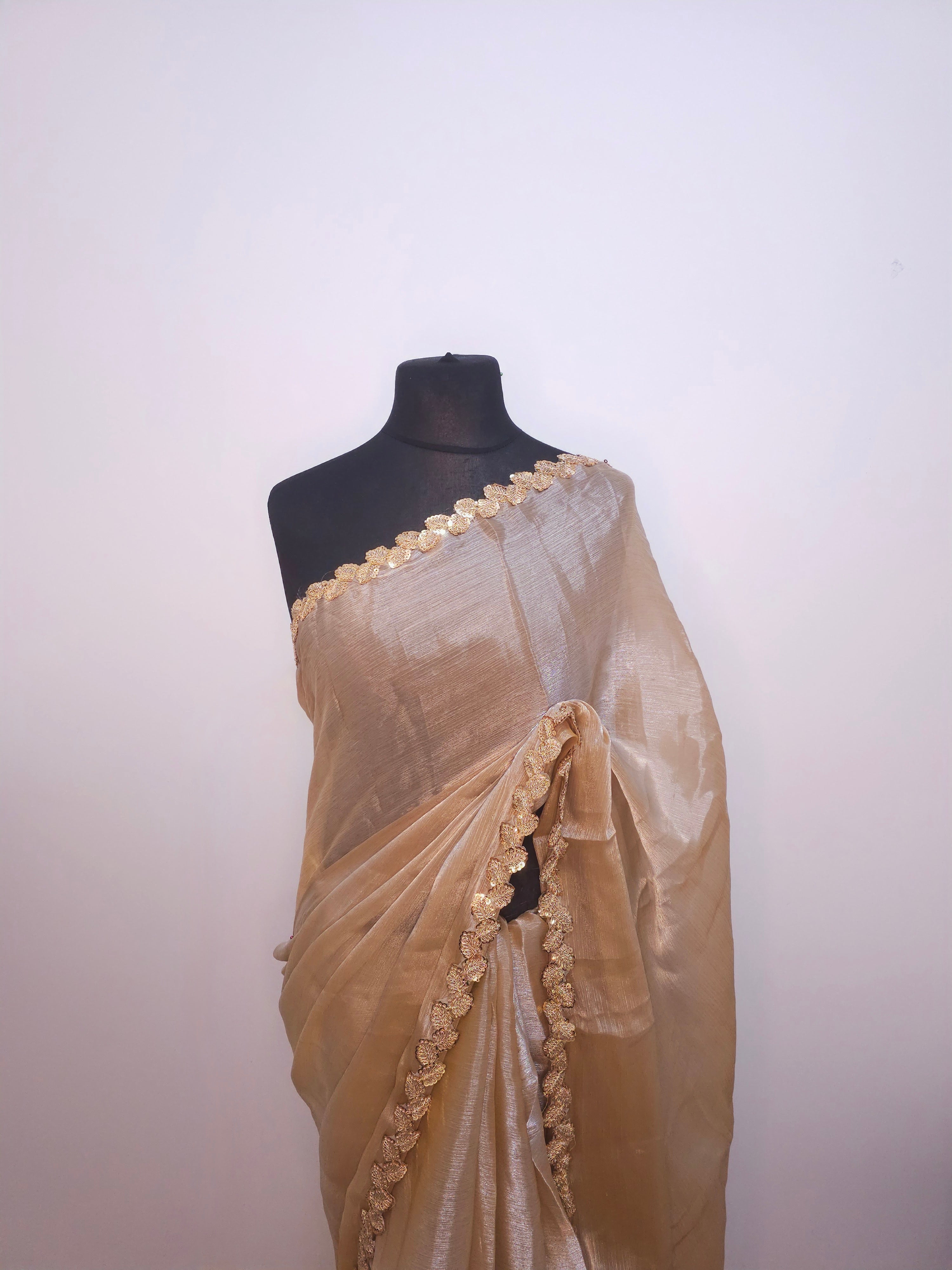 Chocolate Brown Leaf Border Georgette