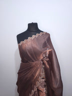 Charcoal Grey Tissue saree - Leaf border