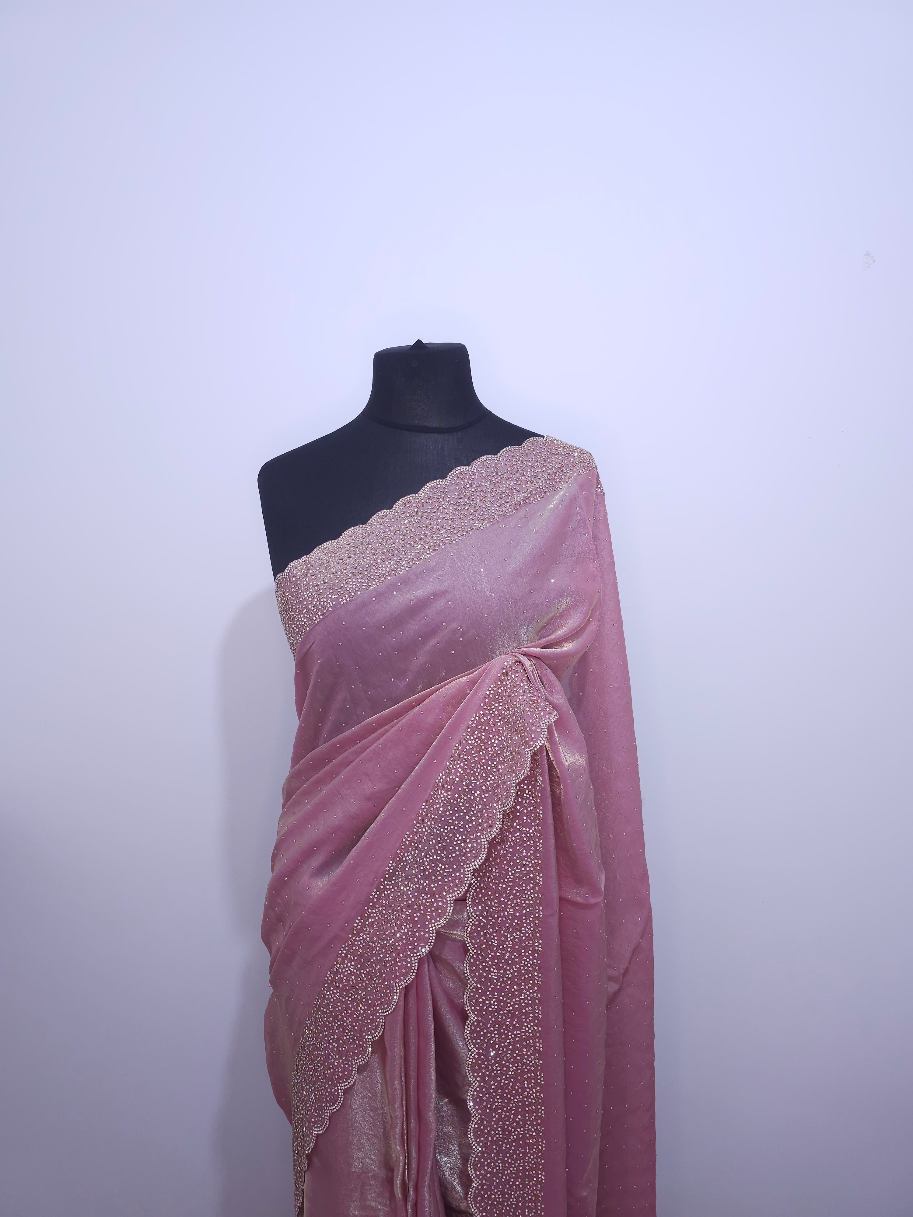 Mint Green Space Silk Saree – Soft Shimmer with Stone Border