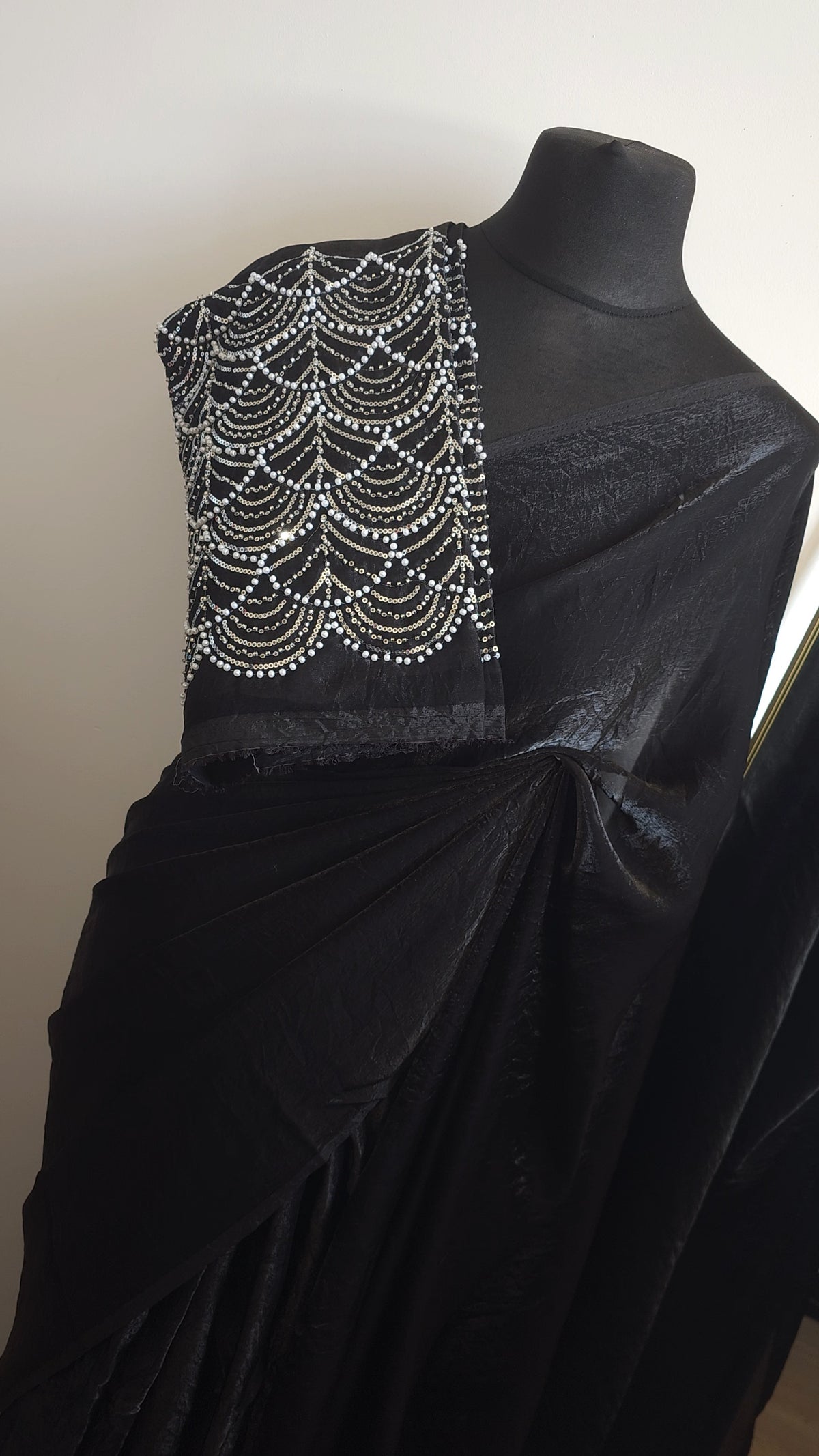 Midnight Noir Chinon Saree with Embellished Blouse
