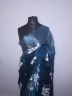 Navy Blue Embroidery Organza Saree