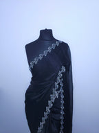Charcoal Grey Tissue saree - Leaf border