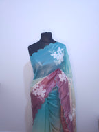 Navy Blue Embroidery Organza Saree