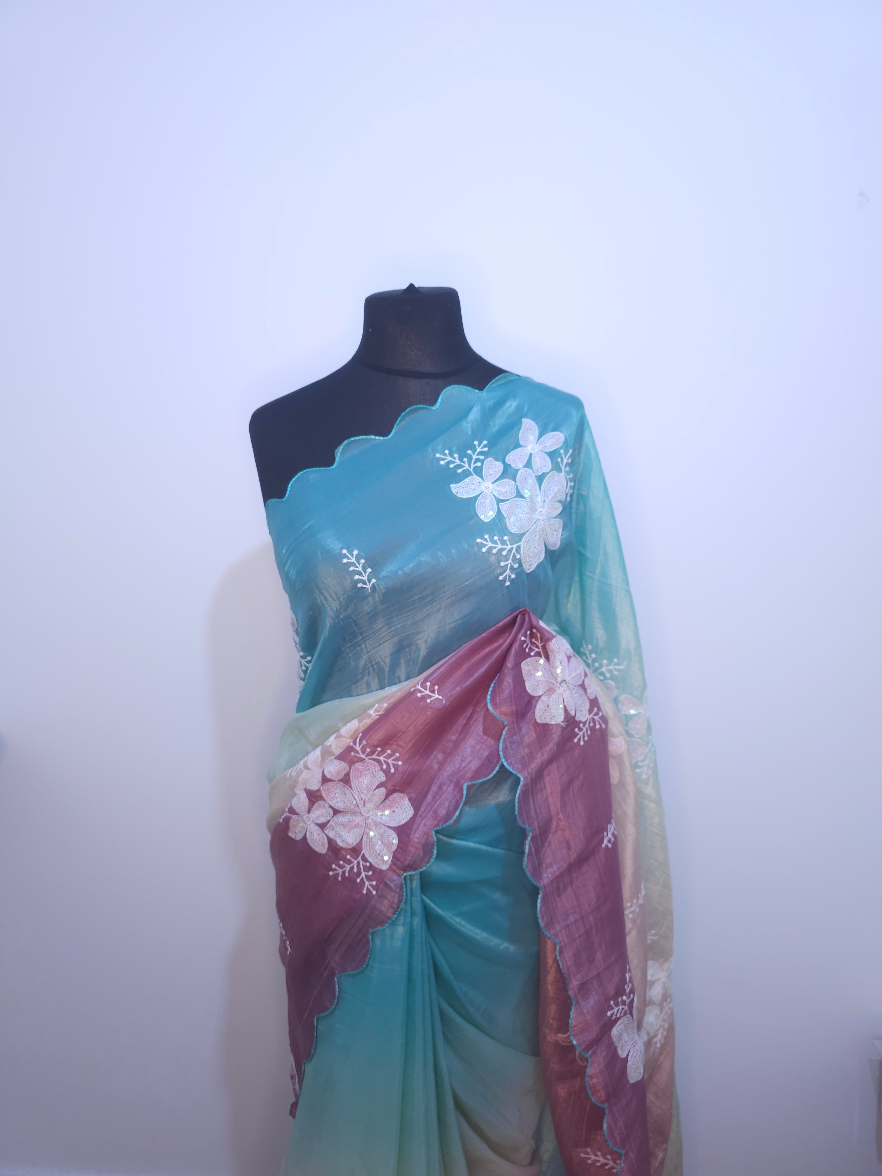 Navy Blue Embroidery Organza Saree